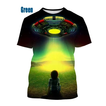 2022 Нова тениска с изображение на НЛО, Мъжки/Дамски Хипстерская 3D Лятна Риза в стил Харадзюку, Космически кораб, Извънземно, Мека и удобна Тениска XS ~ 5XL Изображение 2