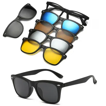 6 В 1 Потребителски Мъжки Дамски Поляризирани Оптични Магнитни Слънчеви очила с Магнитен Клипс за Слънчеви Очила на Polaroid Clip on Слънчеви Очила в Рамки Изображение 2