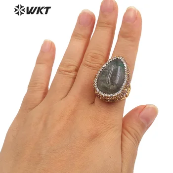WT-R434 WKT 2022 Висококачествено луксозно пръстен с лабрадоритом и кристали, атрактивен стил, дамски Пръстени с златни плочи, тенденция
