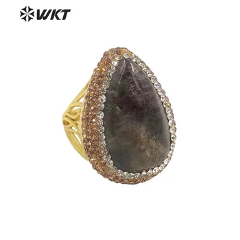 WT-R434 WKT 2022 Висококачествено луксозно пръстен с лабрадоритом и кристали, атрактивен стил, дамски Пръстени с златни плочи, тенденция Изображение 2