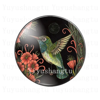 Карикатура на изкуството птица, цвете от луната трева живопис 12 мм/18 мм/20 мм/25 мм Кръгла снимка стъклен кабошон демо-плоска задната част Прави изводи