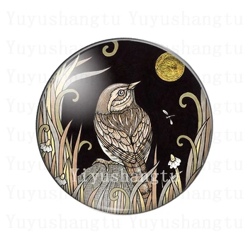 Карикатура на изкуството птица, цвете от луната трева живопис 12 мм/18 мм/20 мм/25 мм Кръгла снимка стъклен кабошон демо-плоска задната част Прави изводи Изображение 2