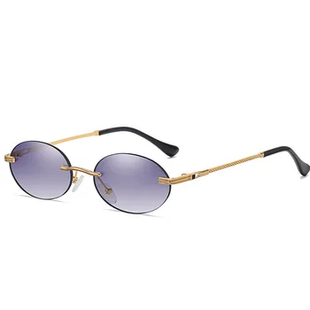 Модни Овални Слънчеви Очила Малки Нюанси Без Рамки Луксозни Маркови Дизайнерски Дамски Мъжки Метални Сини Слънчеви очила с Високо Качество UV400 Очила
